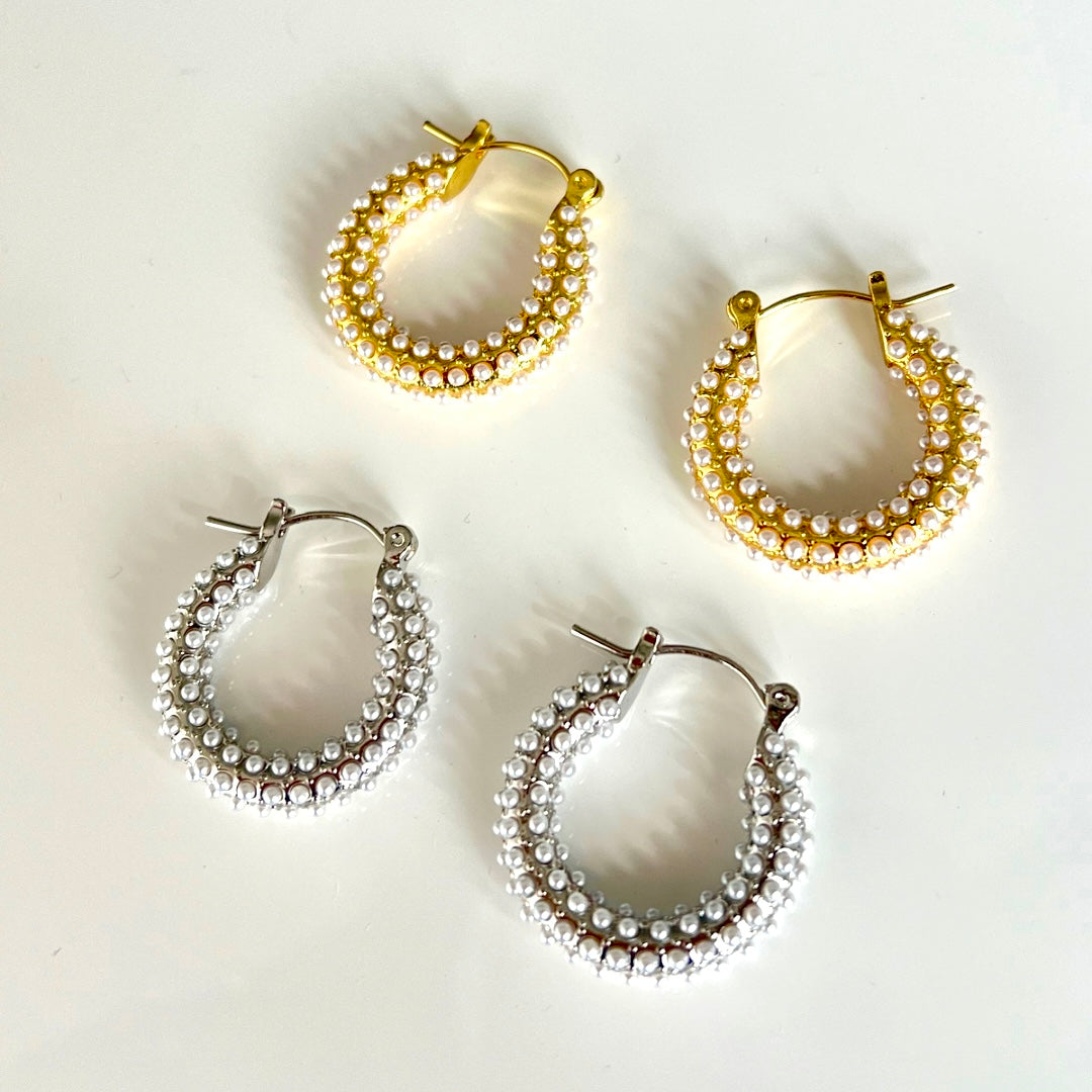 Aretes Pearls Hoops