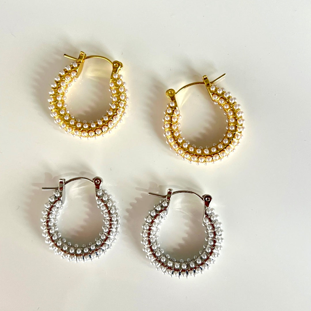 Aretes Pearls Hoops