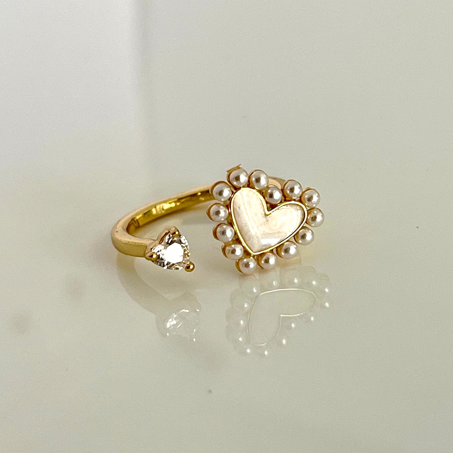 Anillo Hearts Frame Pearl