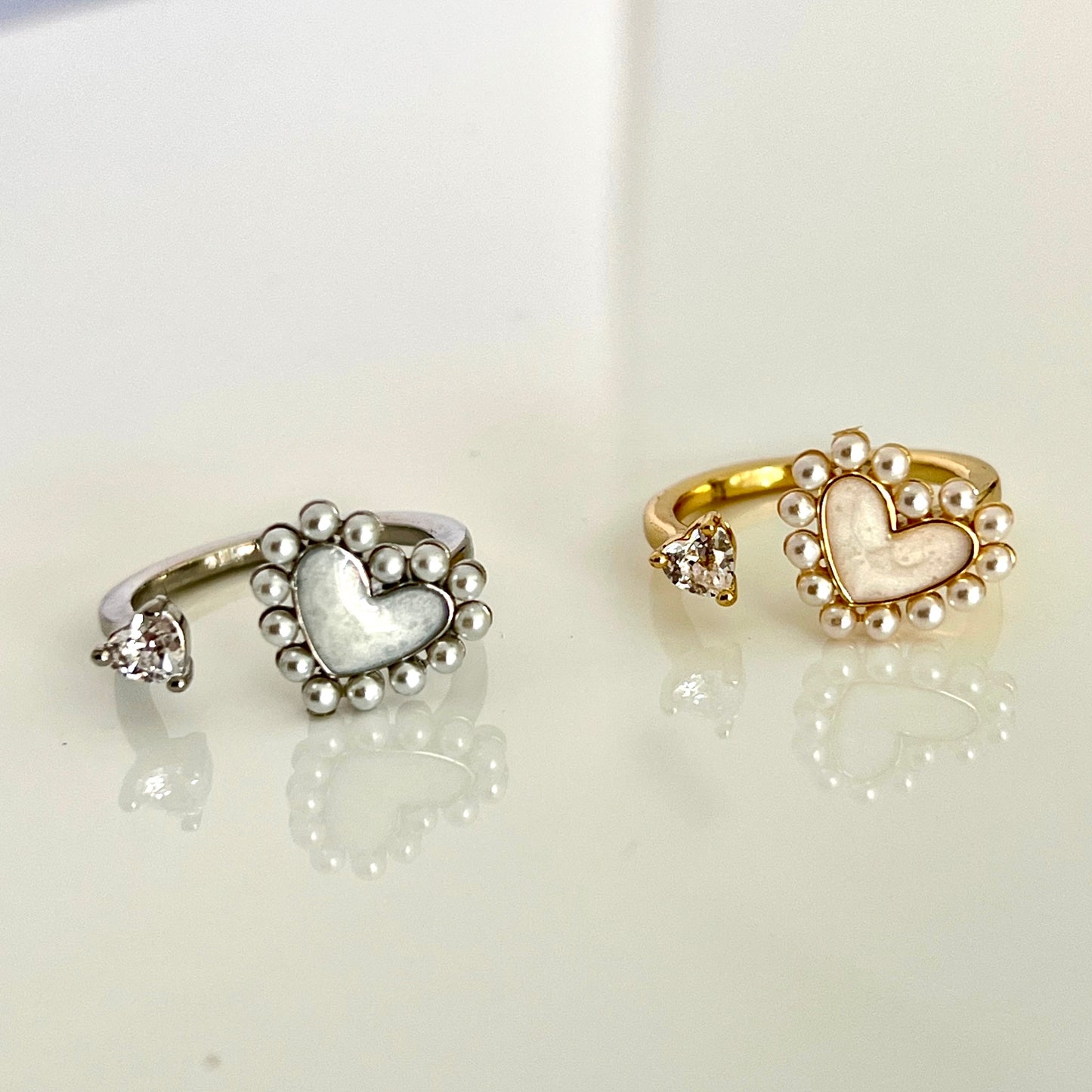 Anillo Hearts Frame Pearl